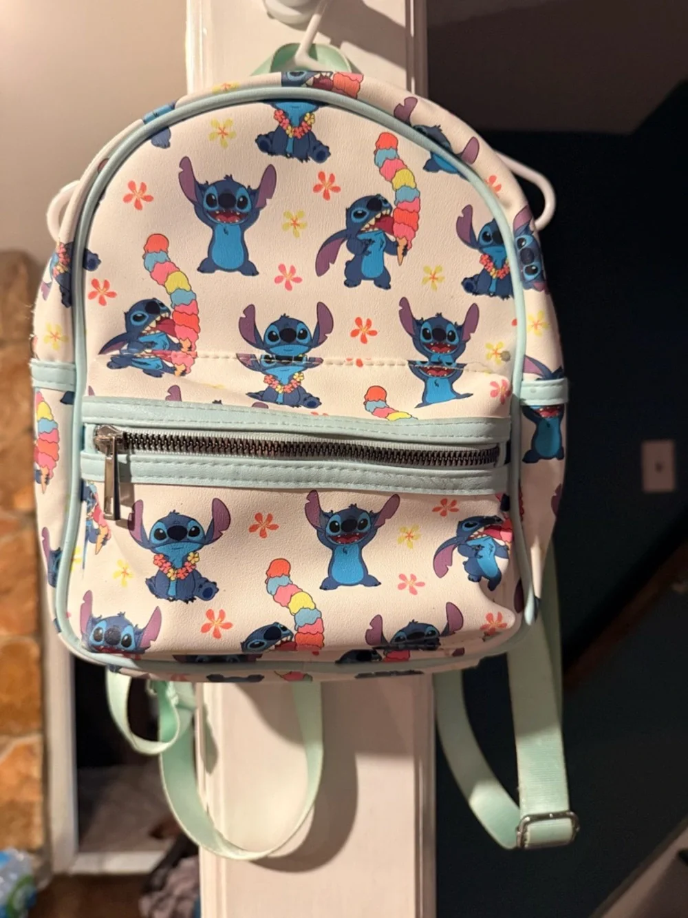 Disney Stitch Mini Backpack Hawaiian Ice Cream Print Blue Small Bag Cute